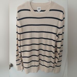 GAP Men's Striped Crewneck Sweater - Cream and Black